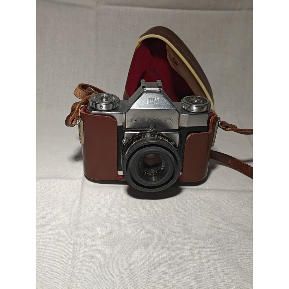 Zeiss Ikon Contaflex Vintage SLR Camera Black Silver with Leather Case